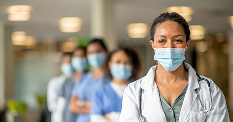 healthcare workers lining up